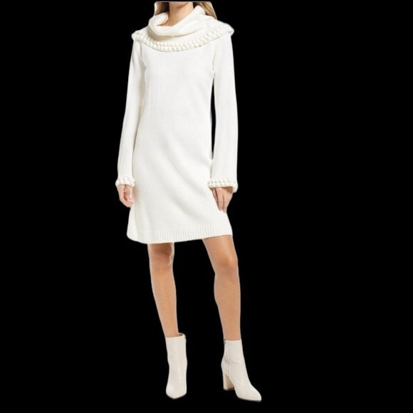 NWT Eliza J Ivory Puff Ball Turtleneck Sweater Dress Size XS - Picture 1 of 10